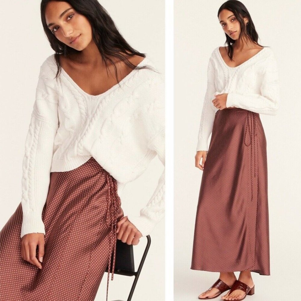 J Crew Wrap Slip Skirt in Polka Dot Color Sable / Brown & White